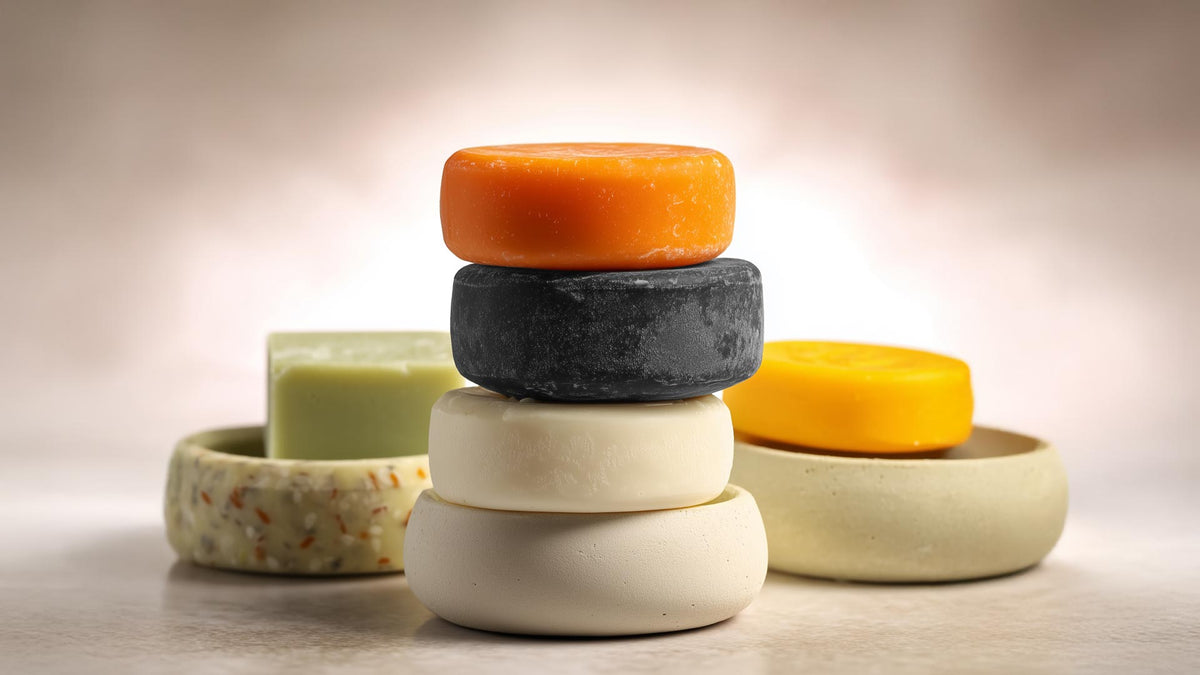 Produtos Sou Natural em barra sobre suportes de cerâmica